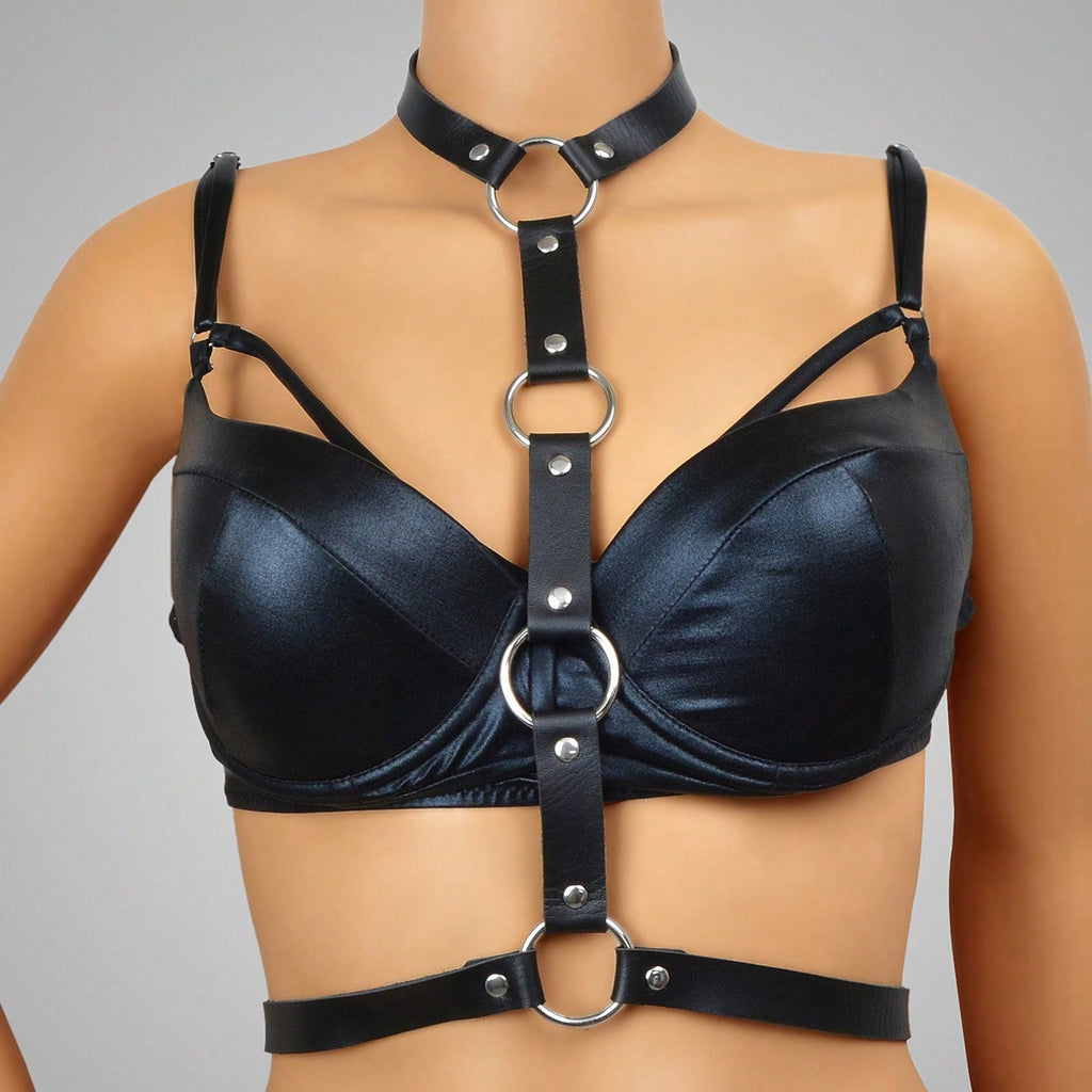 Punk Black PU Leather Body Belly Harness Waist Chain Rave Adjustable Nightclub Body Jewelry
