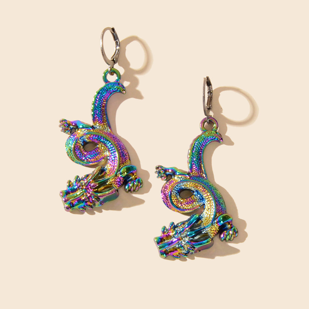 Personality Designer Jewelry Statement Punk Goth Colourful Dragon Hoop Earrings