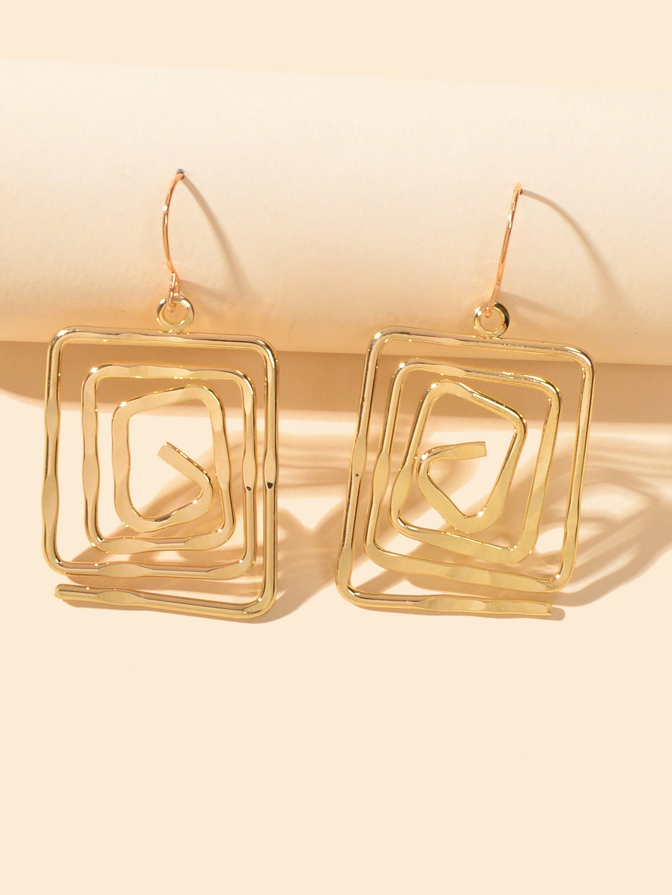 Female Jewelry Fashion Design Gold Plated Hollow Geometric Square Hook Earrings