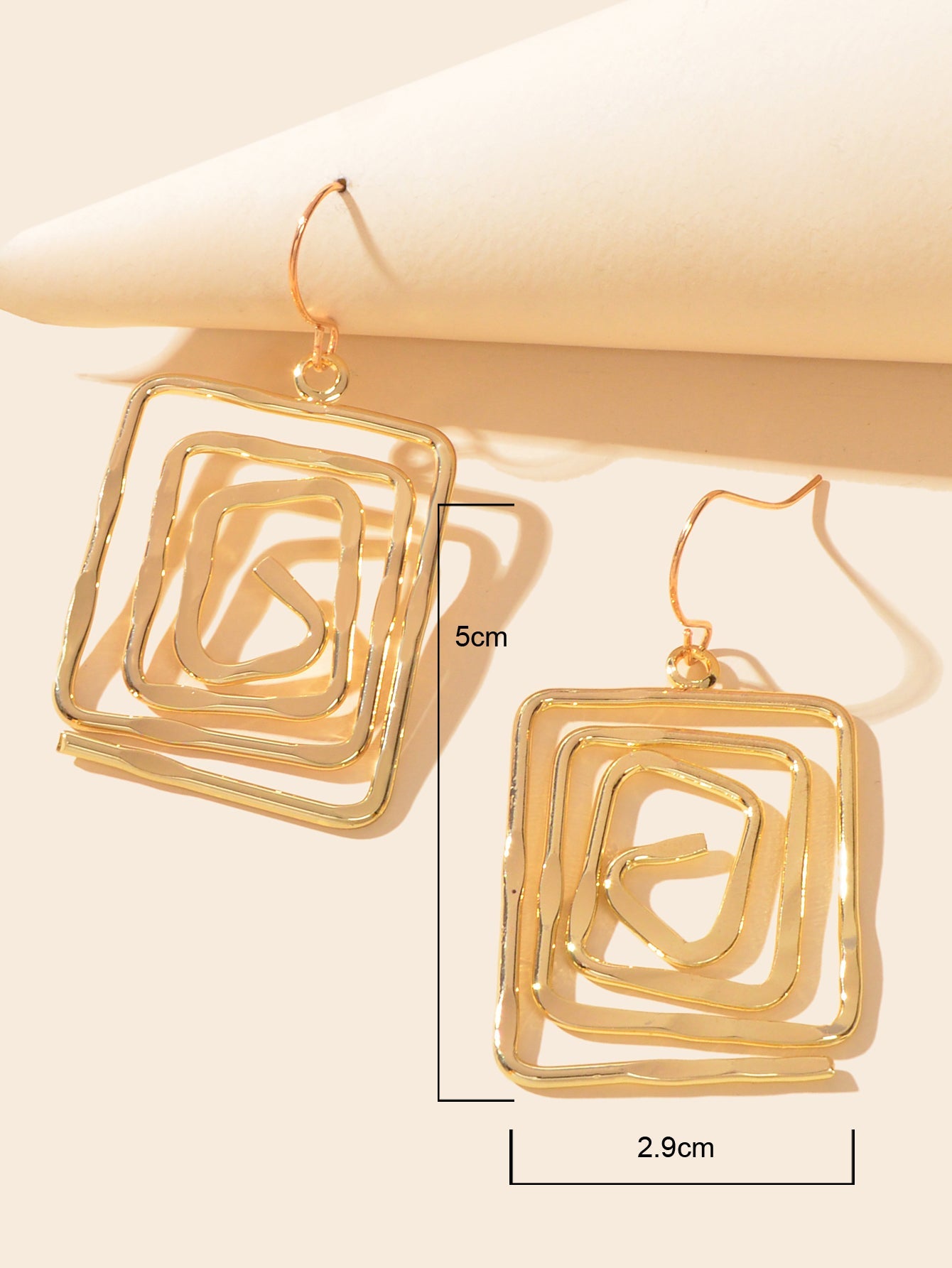 Female Jewelry Fashion Design Gold Plated Hollow Geometric Square Hook Earrings