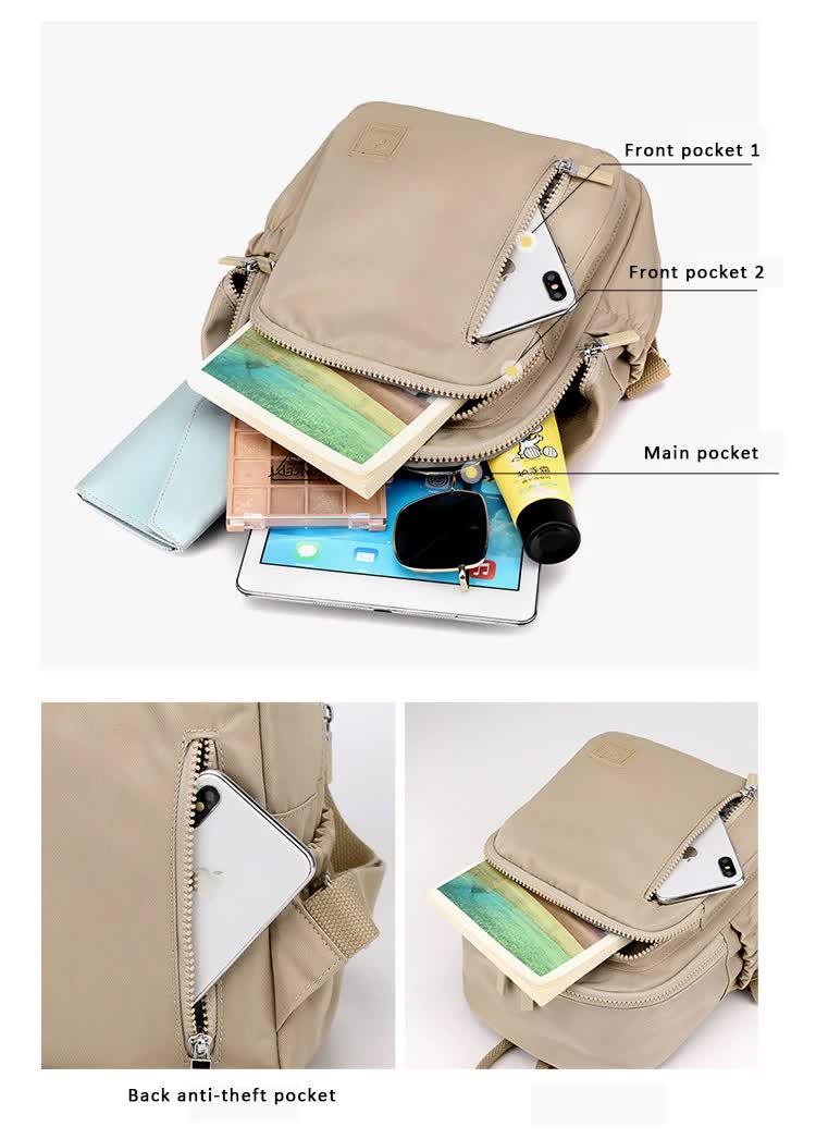 NNEDSZ Apricot Mini Nylon Multi-Compartment Backpack - Lightweight and Stylish Everyday Bag